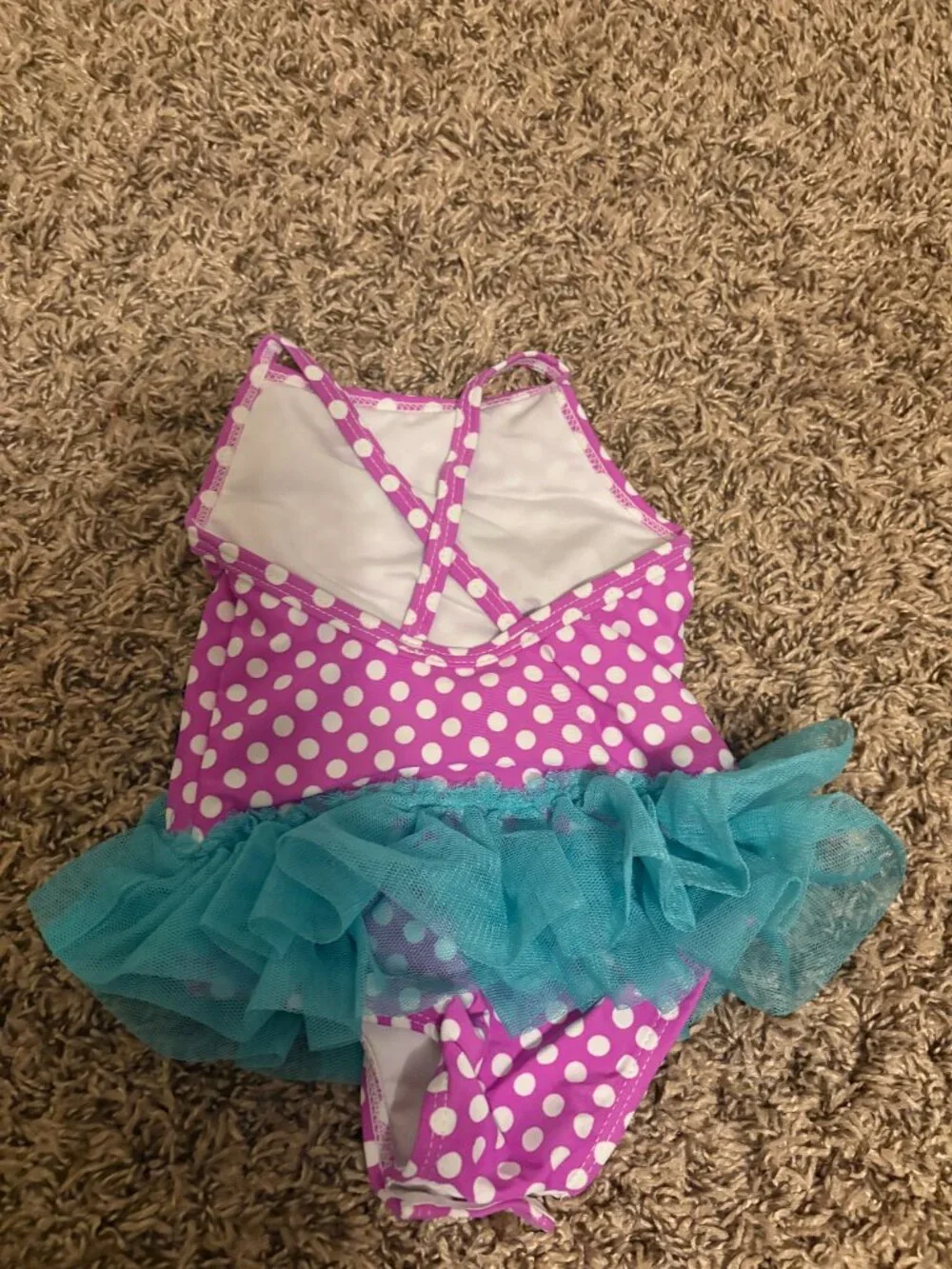 Naartjie Kids Swimsuit 6-12 Months Pink Polka Dots Blue Tulle Skirt Snap Closure